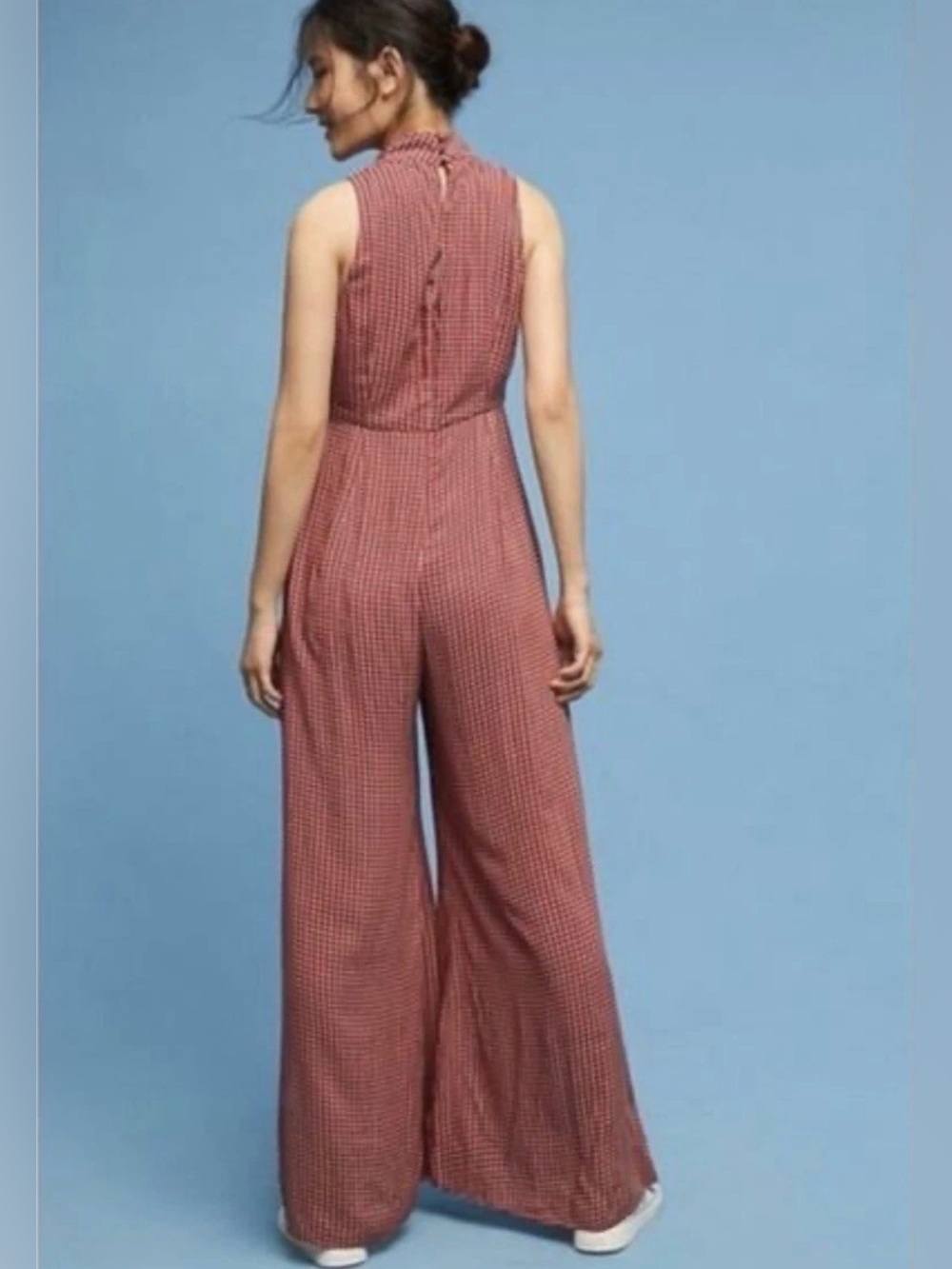 Maeve Anthropologie Red Geometric Floral Halter Wide Leg Jumpsuit Size 2 Rayon - Picture 10 of 14